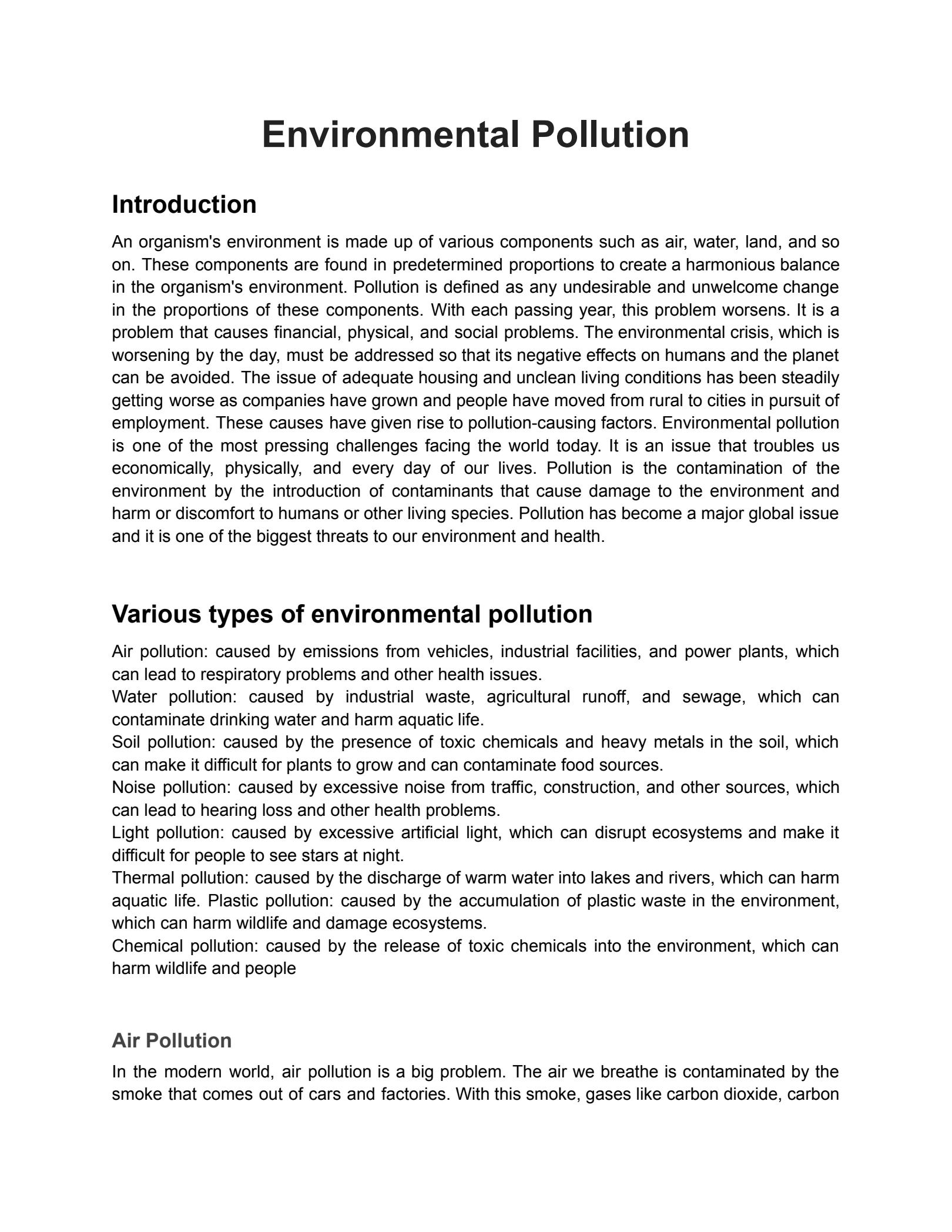 Environment Pollution Composition